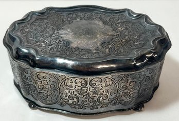 Antique Wilcox Silver Plated Ornate Floral Victorian Casket Trinket Box - Made In USA