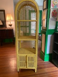 Vintage Wicker Rattan 2- Door Arched Top Armoir