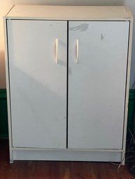 (A) White 2- Door Particle Board Cabinet With Shelves