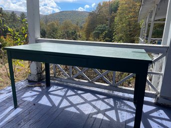 Large Metal Single Drawer Porch Table In Catskills Camp Green