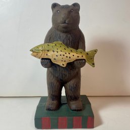 Cast Iron Brown Bear With Fish Figure