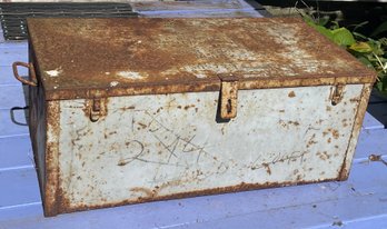 (#1) Large Antique Metal Industrial Storage Box / Trunk