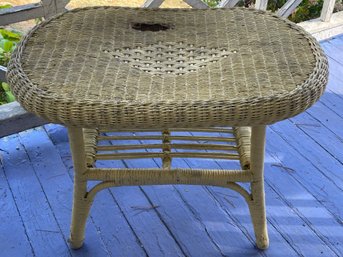 Vintage Catskills Porch Wicker Side Table / Coffee Table With Nice Bottom Shelf