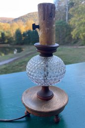 Petit Antique Wood And Crystal Lamp