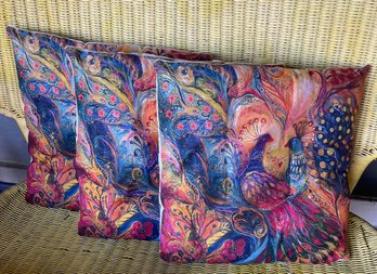 (A) Trio Of Peacock Throw Pillows Or Seat Cushions