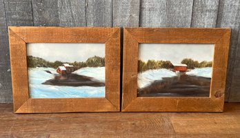 Pair Of Signed Oil On Canvas Watermill And Bridge Scene