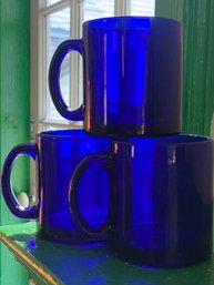 Vintage Cobalt Blue Glass Mugs