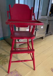 Vintage Wooden High Chair Painted Red