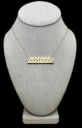 Gold Toned Dainty Necklace With Rectangular Spotted And Gold Pendant