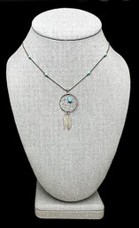 Vintage Beaded Necklace With Native American Dreamcatcher Pendant And Turquoise Stone/bead Accent