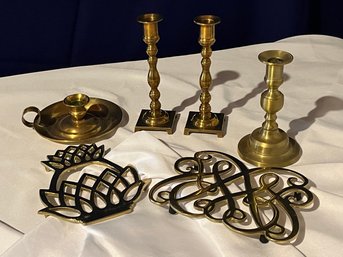 Brass Lot #2 - Trivets And Candlesticks