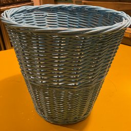 Blue Painted Wicker Paper Basket