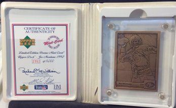 1992 Upper Deck Highland Mint Bronze Limited Edition Joe Montana - M