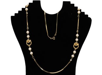 Vintage Gold Tone With Faux Pearls Necklace