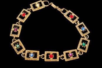 Gorgeous Gold Tone Bracelet With Different Color Rhinestones