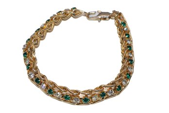 Gorgeous Fashion Bracelet With Clear And Green Rhinestones