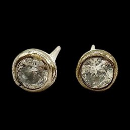 Vintage Sterling Silver Round Clear Stud Earrings