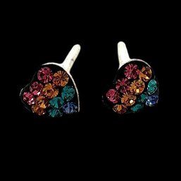 Sterling Silver Rainbow Heart Stud Earrings