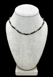 Handmade Black Bead Bali Inspired Necklace With Sterling Silver Clasp