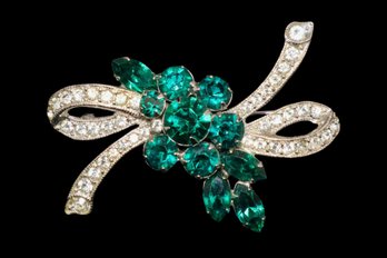 Vintage Eisenberg Ice Green Rhinestone Cluster Silver Tone Signed Brooch/pin