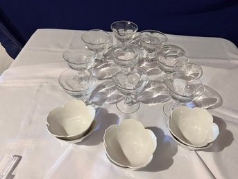 Vintage Lotus Porcelain Bowls & Dessert Glassware - 15 Pieces