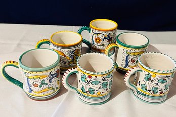 6 MCM Augusta Deruta Mugs - Vintage Italian Pottery, Signed