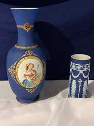 VIntage Blue Vase And Antique Wedgwood England Jasperware Spill Vase