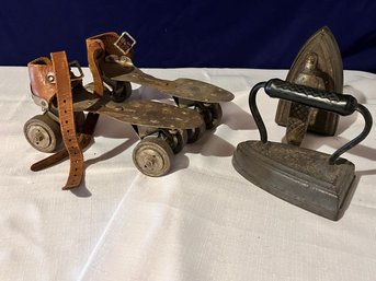 Vintage Iron Lot - Children's Skates And Cast Iron Clothes Irons