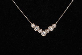 Silver Tone Necklace With 7 Very Sparkly Stone Pendant