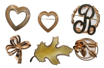 6 Vintage Collection Of Brooches/pins