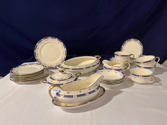 Beautiful National Dinner  Ware Antique Blue & Ivory China - 18 Carat Gold Rims And Handles - Lot BB