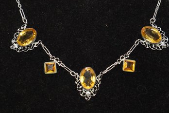 Silver Tone Necklace With Gorgeous Yellow Stones