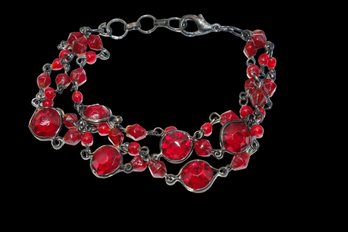 3 Strand Red Rhinestones Bracelet