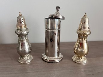 Silver Salt & Pepper Shaker / Vintage Silver Plate Toothpick Holder - S2