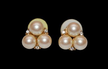 Vintage Monet Faux Pearl Earrings With Gorgeous Sparkly Stones