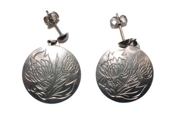 Vintage Kirk Stieff Pewter Earrings Flower Design Signed