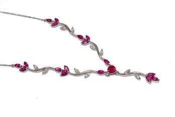 Hera's Gem Silver Tone Necklace With Ruby Color Stones