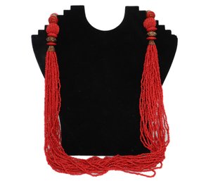 Stunning Red Seed Bead Necklace With 22 Strands