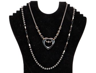 2 Beautiful Necklaces - 1 Hematite With Pendant - 1 Black Beads