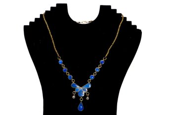 Gorgeous Vintage Blue Enamel Design Necklace