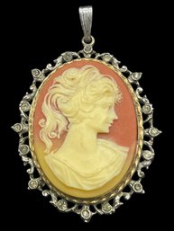 Vintage Cameo Portrait Pendant With Clear Stone Accents