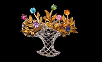 Gorgeous Bouquet Of Flowers Brooch/pin With Colorful Rhinestones