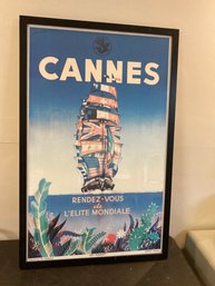 Cannes Travel Poster Framed