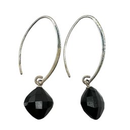 Sterling Silver Dangle Earrings With Black Stone Accent