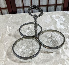 Silver Plated & Glass Triple Serving Dish