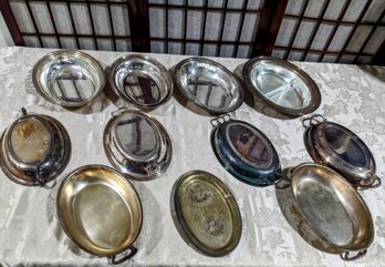 11 Pcs Silver Plated Oval Serving Dishes 4 Lidded