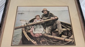 Helping Hand,1881,Emile Renouf, Old Fisherman Helping Young Girl To Row The Boat,canvas Print,Helping Hand