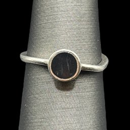 Vintage Sterling Silver Inlaid Onyx Stone Ring, Size 5.25