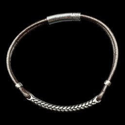 Sterling Silver Brown Leather Cording Bracelet