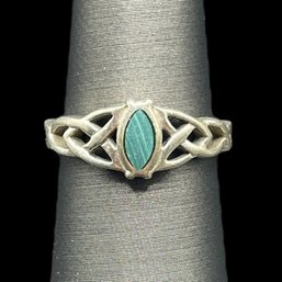 Vintage Sterling Silver Celtic Malachite Inlay Ring, Size 4.75